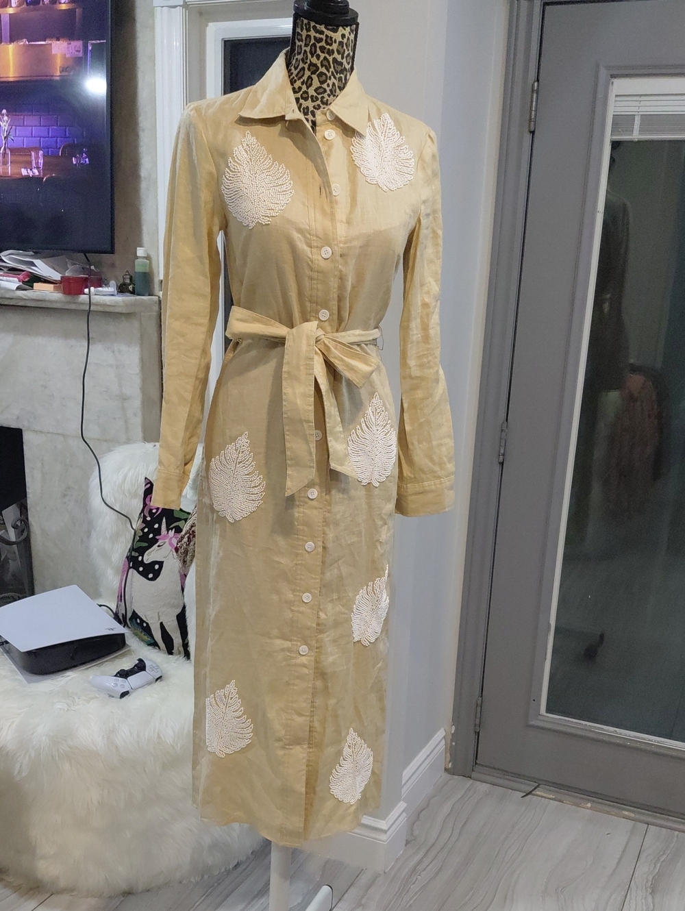 Beige Linen Button-Up Shirt Dress - Neutral Beige